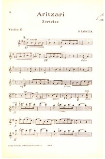 Partition violons I, Aritzari, Zortcico, Zabalza, Dámaso