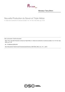 Nouvelle Production du Savoir et Triple Hélice - article ; n°1 ; vol.141, pg 21-30