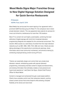 Mood Media Signs Major Franchise Group to New Digital Signage Solution Designed for Quick Service Restaurants