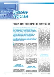 Synthèse régionale 2004 : regain pour l économie de la Bretagne (Octant n° 101)