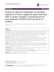 Analysis of aberrant methylation on promoter sequences of tumor suppressor genes and total DNA in sputum samples: a promising tool for early detection of COPD and lung cancer in smokers