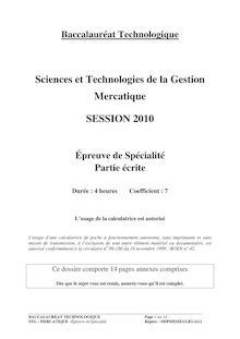 Mercatique 2010 S.T.G (Mercatique) Baccalauréat technologique