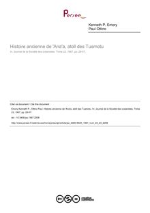 Histoire ancienne de  Ana a, atoll des Tuamotu - article ; n°23 ; vol.23, pg 29-57
