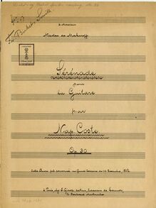 Partition Manuscript, Serenade pour la Guitarre, Op.30, Coste, Napoléon