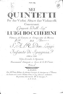 Partition violoncelle 1, 6 corde quintettes G.271-276, Boccherini, Luigi