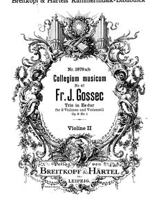 Partition violon 2 , partie, Six trios, Gossec, François Joseph