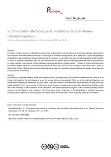 « L information éléctronique et  mutations dans les filières informationnelles » - article ; n°1 ; vol.39, pg 65-76
