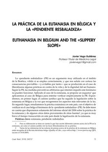 La Práctica de la Eutanasia en Bélgica y la «Pendiente Resbaladiza» (Euthanasia in Belgium and the «Slippery Slope»)