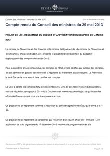 Compte-rendu du Conseil des ministres du 29 mai 2013