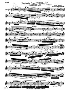 Partition clarinette , partie (B♭), Fantasia from  I puritani , E♭ major