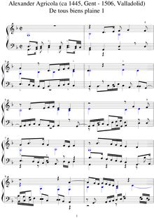Partition Transcription pour clavier instrument ou harpe, De tous biens plaine I