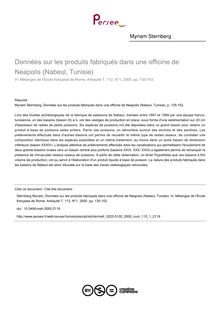 Données sur les produits fabriqués dans une officine de Neapolis (Nabeul, Tunisie) - article ; n°1 ; vol.112, pg 135-153