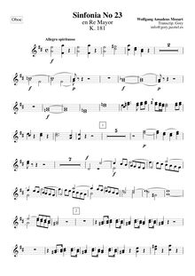 Partition hautbois 1/2, Symphony No.23, Overture, D major, Mozart, Wolfgang Amadeus