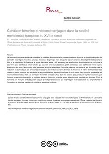 Condition féminine et violence conjugale dans la société méridionale française au XVIIIe siècle - article ; n°1 ; vol.90, pg 175-184