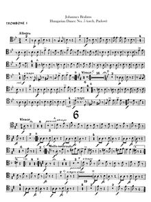 Partition Trombone 1, 2, 3, 21 Hungarian Dances (orchestre), Brahms, Johannes