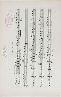 Partition vents et timbales, Variations, Variations pour le Violon avec accompagnement de deux Violons, Alto, Violoncelle et Basse deux Hautbois, Clarinette, deux Cors, Basson et Timballe