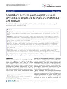 Correlations between psychological tests and physiological responses during fear conditioning and renewal