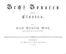 Partition complète, 6 clavier sonates, 1789, Wolf, Ernst Wilhelm