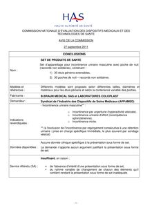 SET DE PRODUITS DE SANTE Urologie - 27 septembre 2011 (3862) avis