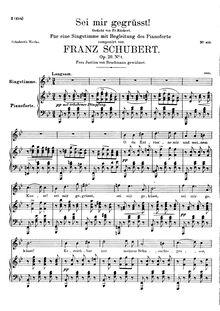 Partition voix + partition de piano, Sei mir gegrüsst!, D.741 (Op.20 No.1)