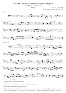 Partition de violoncelle, Goldberg-Variationen, Goldberg Variations ; Aria mit 30 Veränderungen ; Clavier-Übung IV