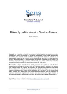 Philosophy and the Internet: a Question of Norms