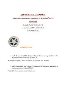 CLUB CINEMA ALLEMAND Question 4 A. DÖBLIN B.A. 2010-2011 P