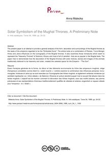 Solar Symbolism of the Mughal Thrones. A Preliminary Note - article ; n°1 ; vol.54, pg 24-32