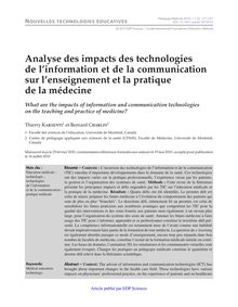 Analyse des impacts des technologies de l information et de la ...