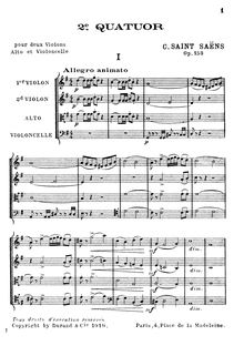 Score, corde quatuor No. 2, Op.153, Saint-Saëns, Camille