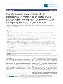 Four-dimensional measurement of the displacement of metal clips or postoperative surgical staples during 320-multislice computed tomography scanning of gastric cancer