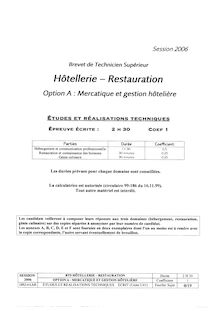 Etudes et réalisations techniques 2006 Mercatique et gestion hôtelière BTS Hôtellerie restauration