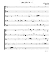 Partition Fantasia VdGS No.12 - partition complète (Tr Tr T T B), fantaisies pour 5 violes de gambe par John Jenkins