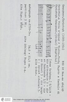 Partition complète, Ouverture en G major, GWV 465, G major, Graupner, Christoph