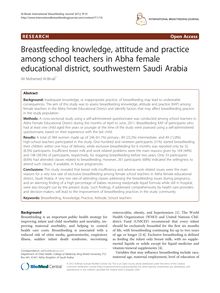 Breastfeeding knowledge, attitude and practice among school teachers in Abha female educational district, southwestern Saudi Arabia