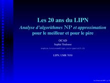 Les ans du LIPN Analyse d algorithmesNP et approximation