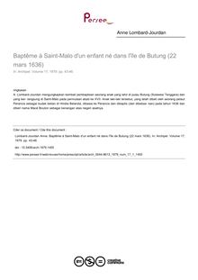 Baptême à Saint-Malo d un enfant né dans l île de Butung (22 mars 1636) - article ; n°1 ; vol.17, pg 43-46