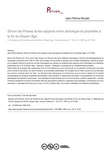 Simon de Phares et les rapports entre astrologie et prophétie à la fin du Moyen Âge - article ; n°2 ; vol.102, pg 617-648