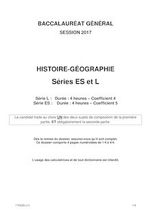 BAc 2017 LIBAN HISTOIRE-GÉOGRAPHIE Séries ES et L