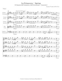 Partition complète, violon Concerto en E major, RV 269, La primavera (Spring) from Le quattro stagioni (The Four Seasons)