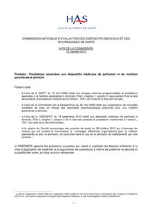 Avis général Prestations associées aux dispositifs médicaux de Perfusion et de Nutrition Parentérale à Domicile - 10 janvier 2012 (3588) avis