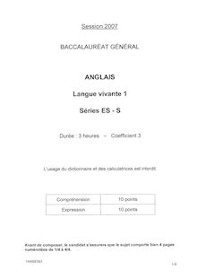 Anglais LV1 2007 Sciences Economiques et Sociales Baccalauréat général