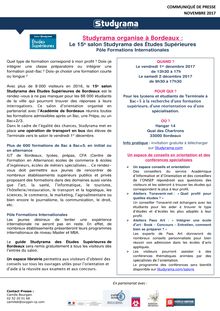 Studyrama organise le 15e salon des Études Supérieures à Bordeaux le 01 et 02/12/17
