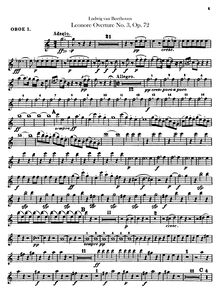 Partition hautbois 1, 2, Leonora Overture No. 3, C major, Beethoven, Ludwig van