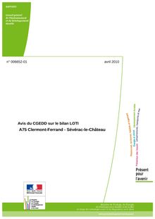 Avis du CGEDD sur le bilan LOTI. A75 Clermont-Ferrand - Séverac-le-Château