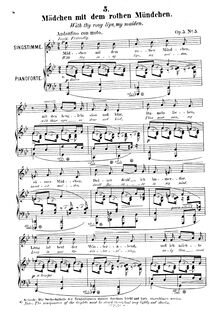 Partition , Mädchen mit dem rothen Mündchen(avec thy rosy lips, my maiden), 12 Gesänge, Op.5