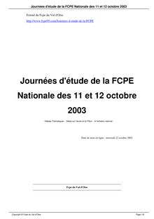 Journées d étude de la FCPE Nationale des 11 et 12 octobre 2003
