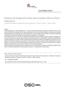 Présence de Quaternaire ancien dans la basse vallée du Wouri (Cameroun) - article ; n°1 ; vol.2, pg 85-98