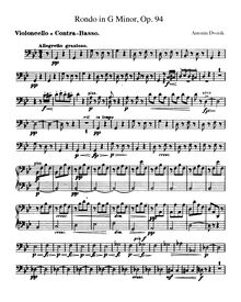Partition violoncelles (tutti), Basses, Rondo, G minor, Dvořák, Antonín