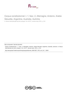 Corpus constitutionnel, t. 1, fasc. 2, Allemagne, Andorre, Arabie Séoudite, Argentine, Australie, Autriche - note biblio ; n°1 ; vol.24, pg 210-210